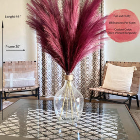 This Beautiful Rich Burgundy Faux Pampas is Our Own Custom Color- 44 Inches w/ 18 Branches Per Stem