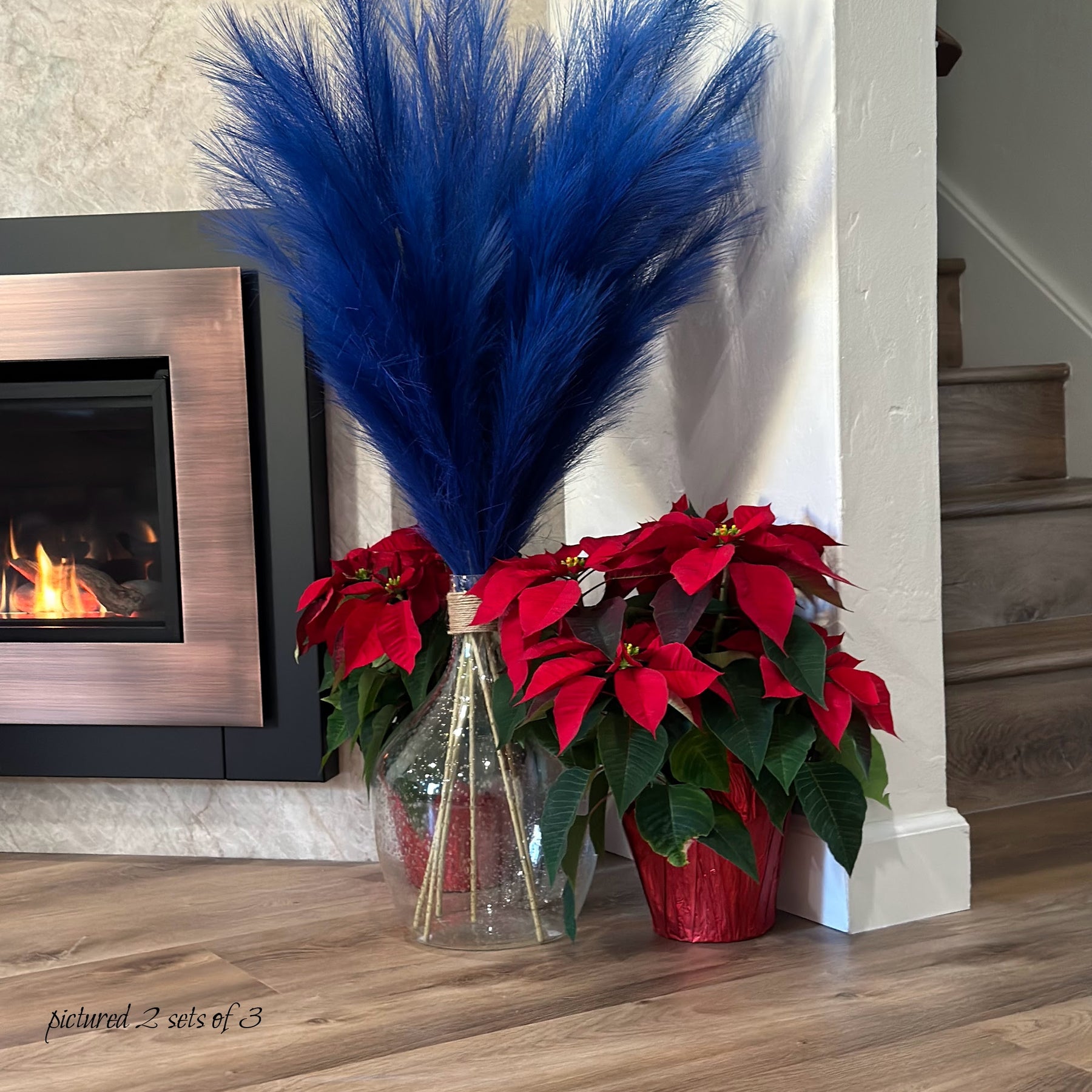 Tall Faux Pampas 43.5 Inches with 18 Branches Per Stem Rich Blue