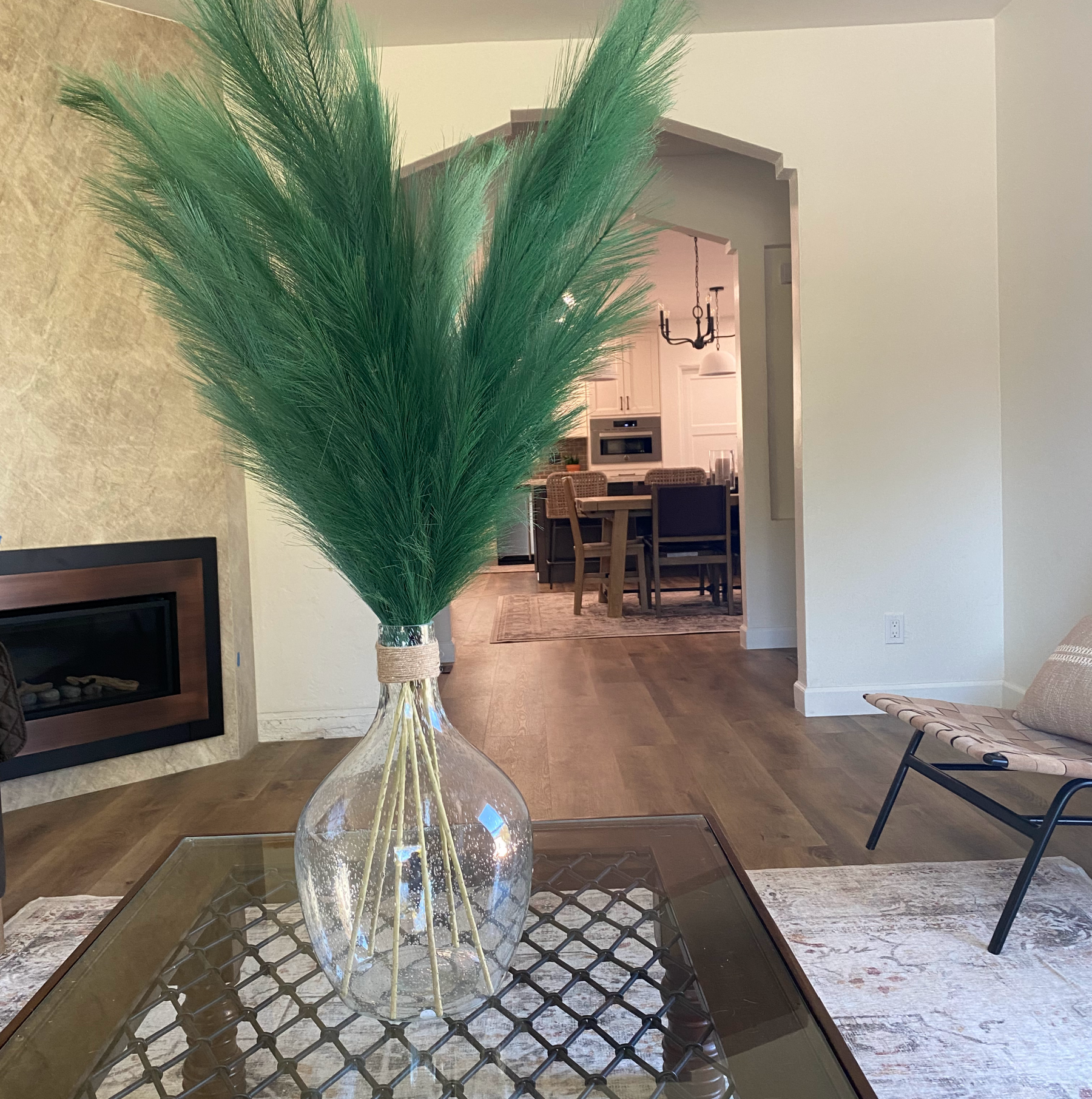 Tall Faux Pampas 43.5 Inches with 18 Branches Per Stem Emerald Green