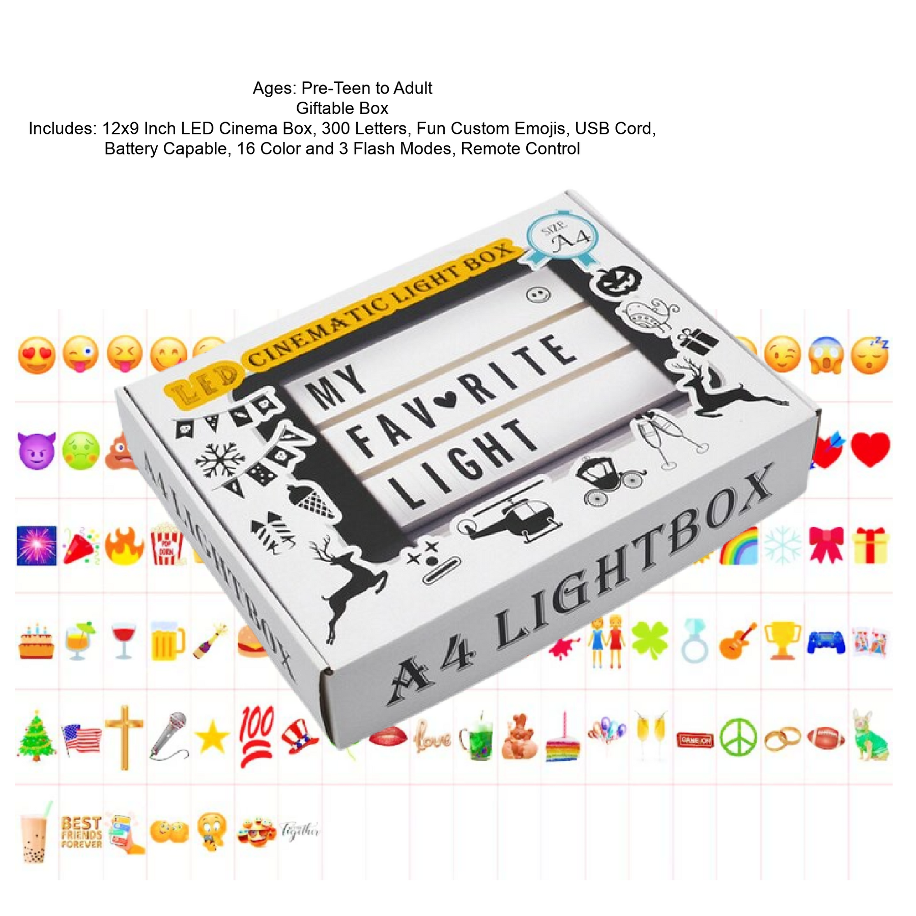 Cinema Box-Includes 300 Letters Numbers and Fun Relevant Custom Emojis
