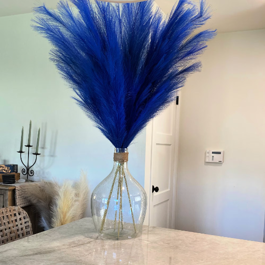 Tall Faux Pampas 43.5 Inches with 18 Branches Per Stem Rich Blue