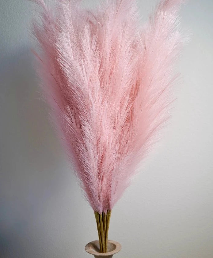 Tall Faux Pampas 43.5 Inches with 18 Branches Per Stem- Full and Fluffy Pink